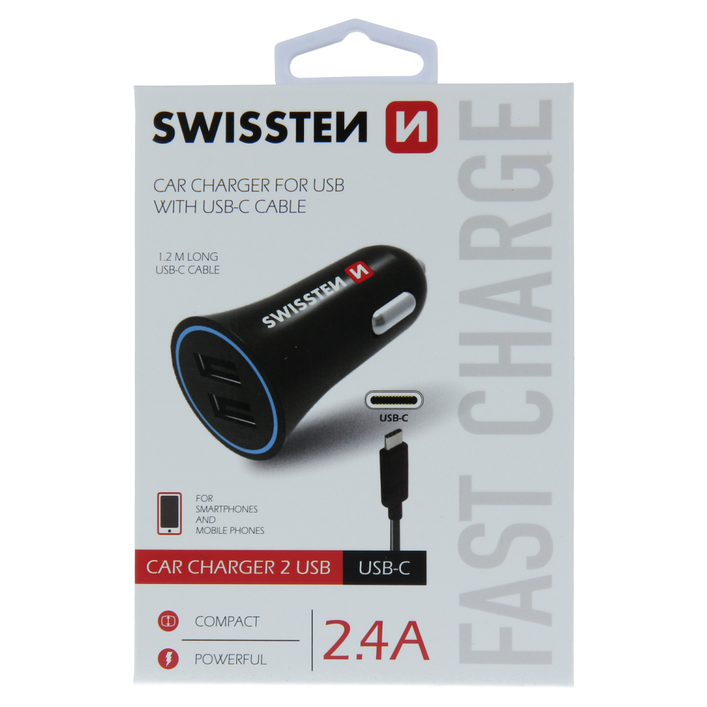 SWISSTEN CL ADAPTÉR 2,4A POWER 2x USB + KABEL USB-C