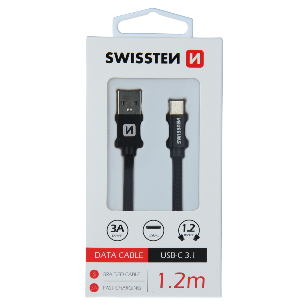 datový kabel swissten textile usb / usb-c 1,2 m černý 8595217455276