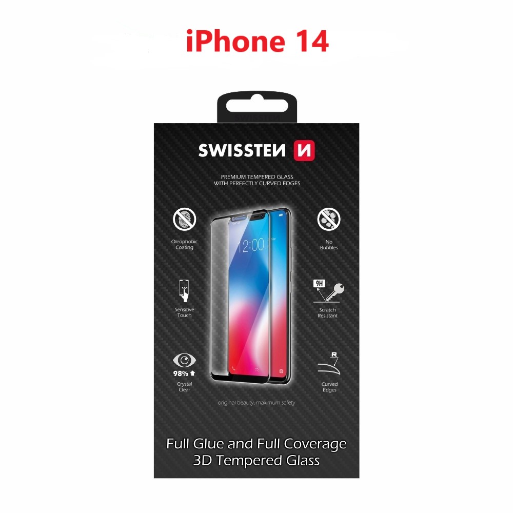 sklo swissten ultra durable 3d full glue glass apple iphone 14 černé 8595217480254