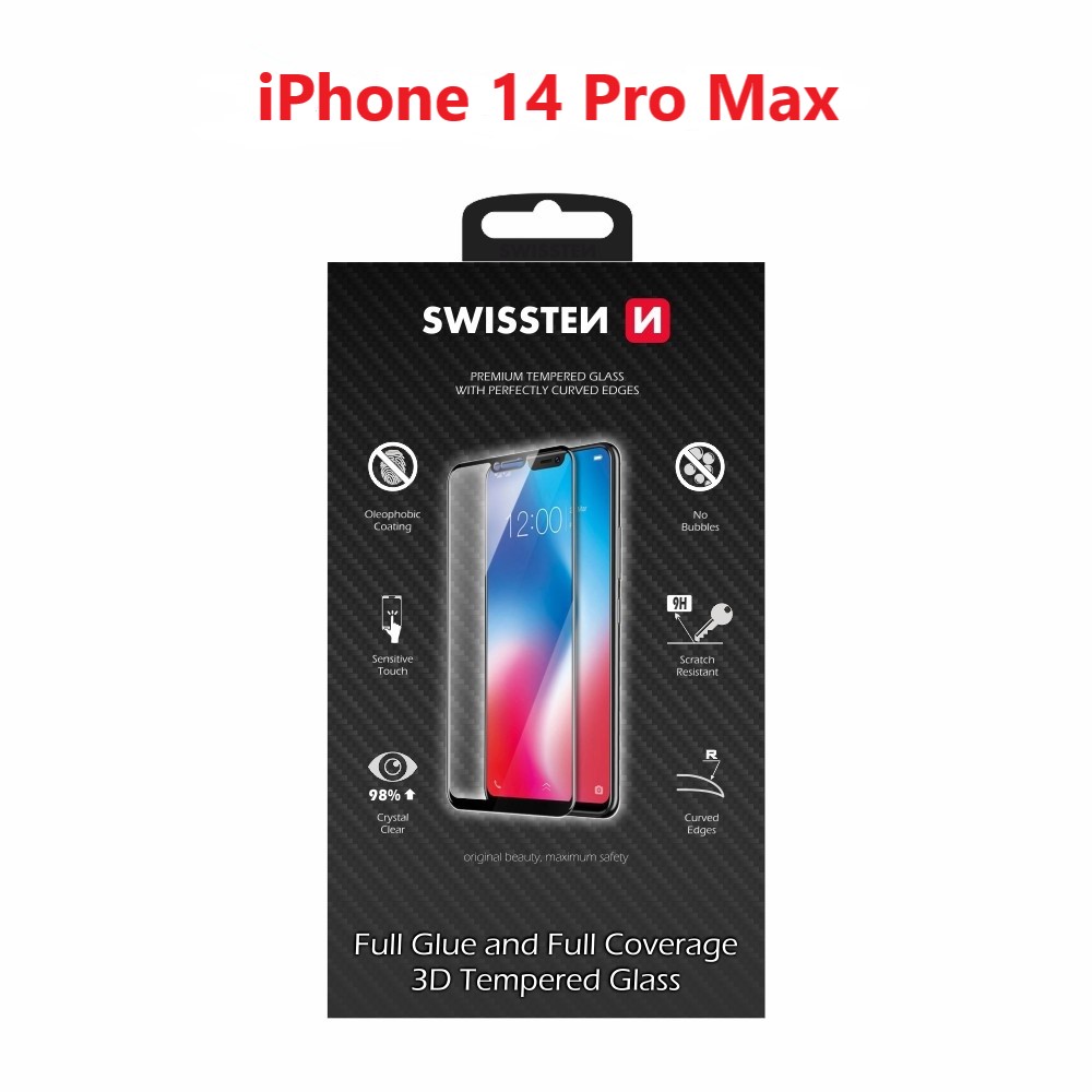 sklo swissten ultra durable 3d full glue glass apple iphone 14 pro max černé 8595217480285